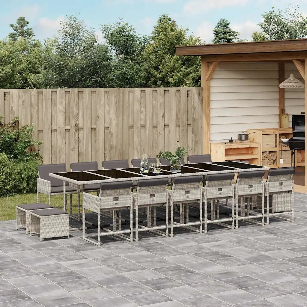 Set da Pranzo da Giardino 17pz con Cuscini Grigio in Polyrattan 3211367