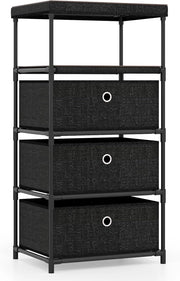 Cassettiere in Tessuto con 3 Cassetti Pieghevole, Comò Camera da Letto con Struttura in Metallo, Armadietto Moderno Salvaspazio per Soggiorno, Ufficio e Corridoio (40 x 30 x 81 cm)