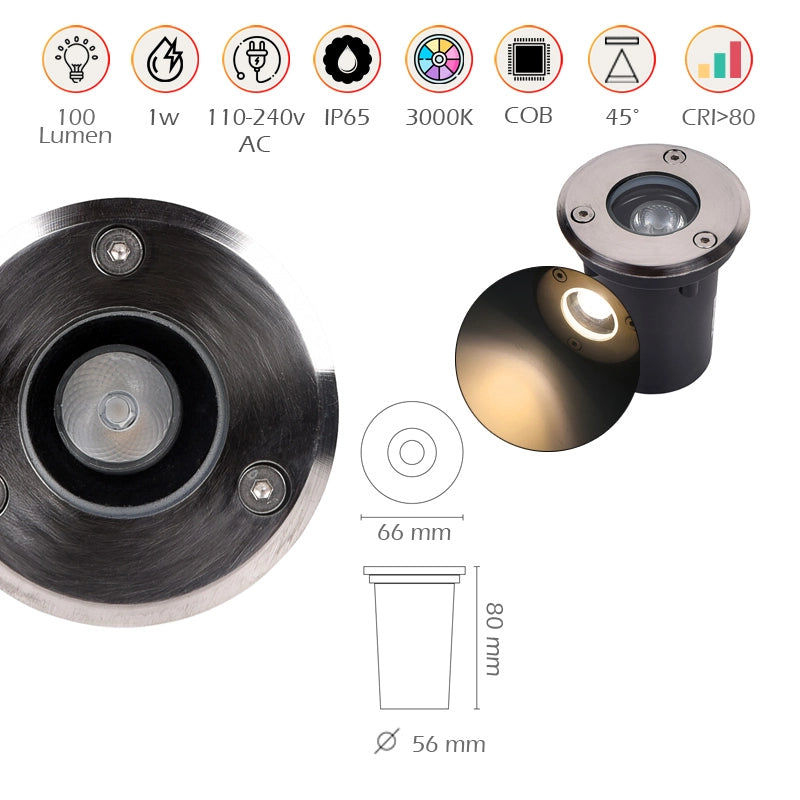 FARETTO LED SEGNAPASSO CALPESTABILE DA 1W LUCE CALDA 3000K - PERFETTO PER VIALI SENTIERI E GIARDINI IP65
