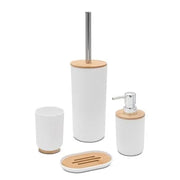 Set completo accessori bagno da appoggio in abs bianco e bambù Surf