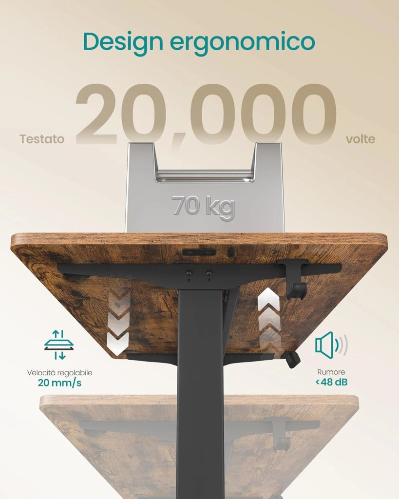 SONGMICS Scrivania Regolabile in Altezza Elettrica, 100 x 60 cm, Scrivania Elettrica, Tavolo con Memoria per 4 Altezze, Porta USB-C, Marrone Vintage LSD130KD01