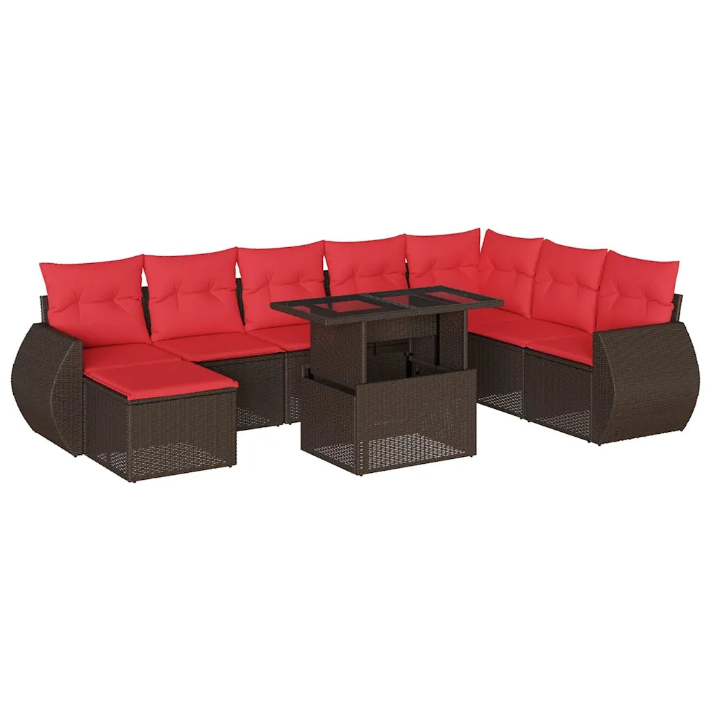 Set Divani da Giardino 9 pz con Cuscini Marrone in Polyrattan 3268734