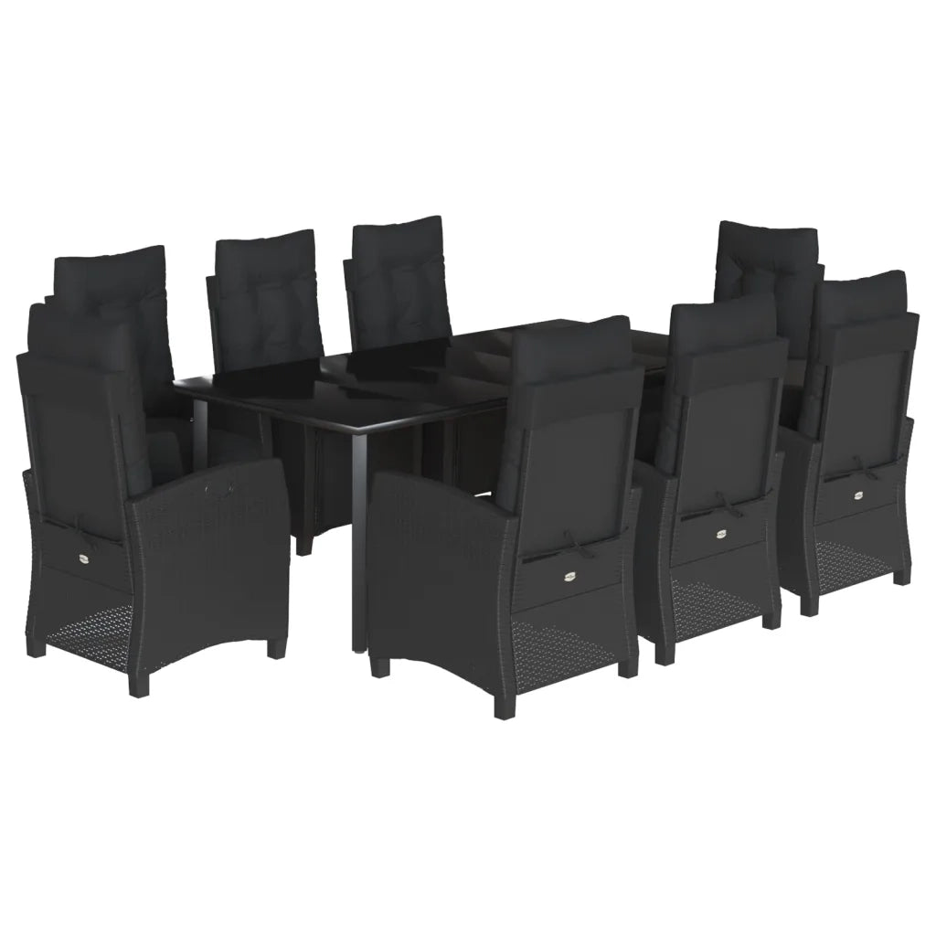 Set da Pranzo da Giardino 9 pz con Cuscini Nero in Polyrattancod mxl 111087