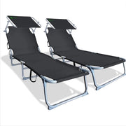 Letto da Campeggio con Ombrellone - Letti da Campeggio Riscaldabili e Portatili - Letto da Spiaggia Opportuno con Ombrello - Nero / 2 Pezzi