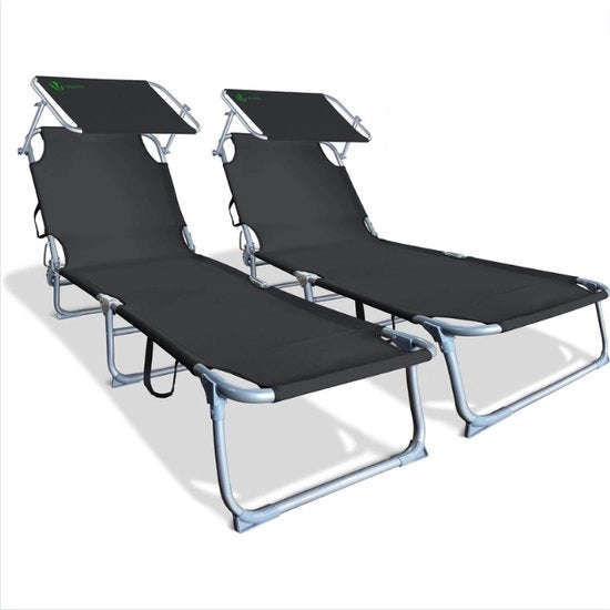 Letto da Campeggio con Ombrellone - Letti da Campeggio Riscaldabili e Portatili - Letto da Spiaggia Opportuno con Ombrello - Nero / 2 Pezzi
