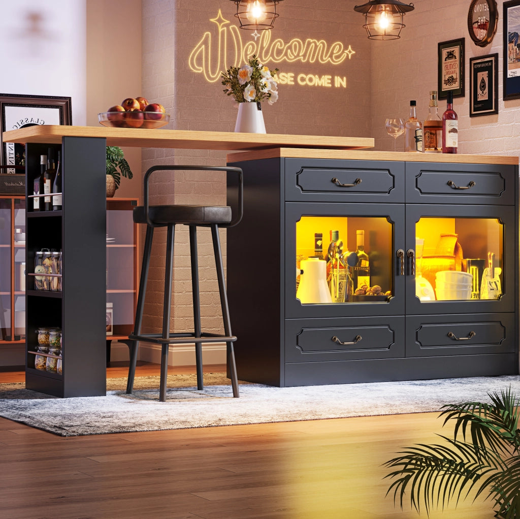 Tavolo bar estensibile girevole con LED e 4 cassetti