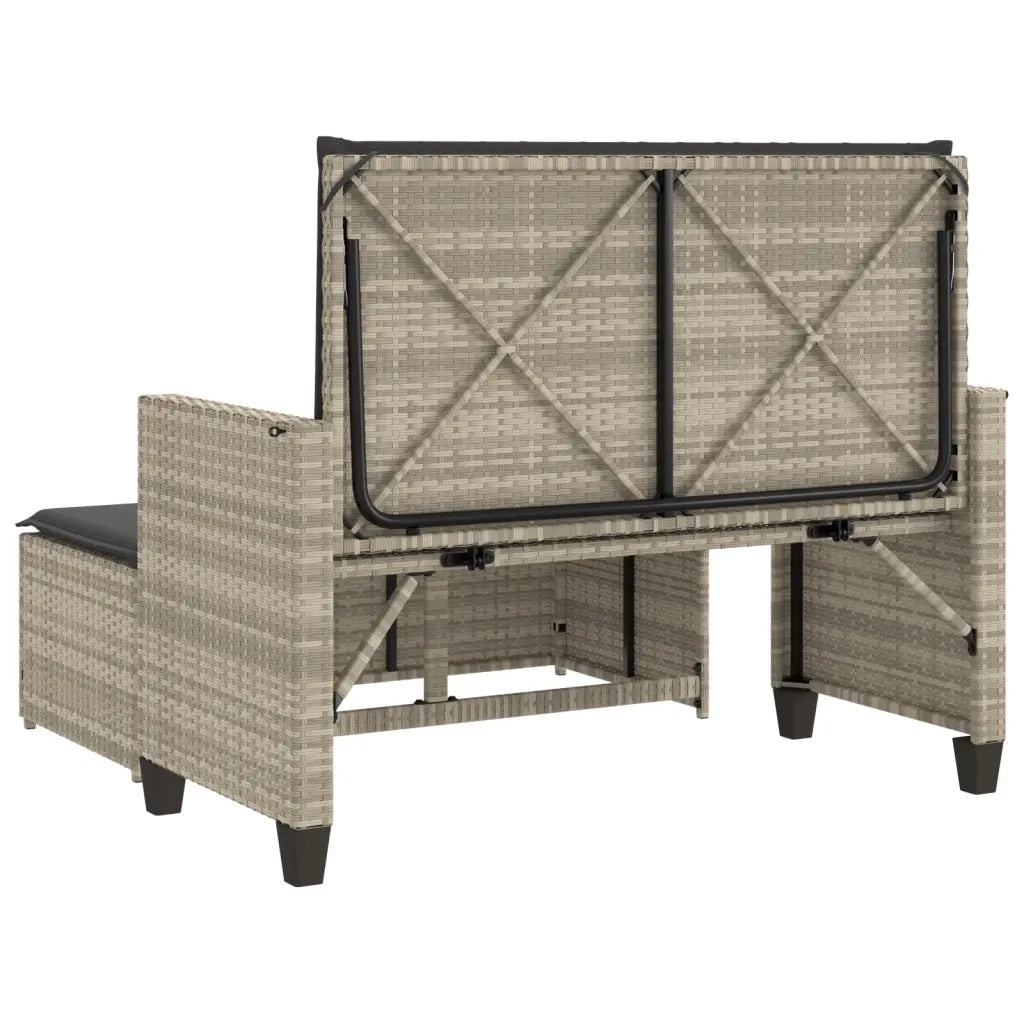 Panca Giardino Cuscini e Poggiapiedi Grigio Chiaro Polyrattan