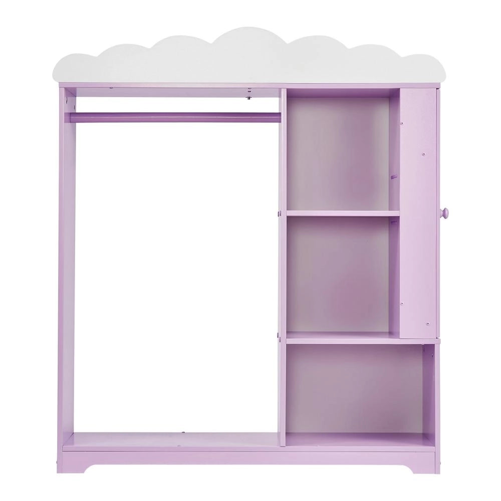 Armadio Costumi Bambini con Mobiletto Portagiochi Viola Specchio Ripiani per Camera e Cameretta