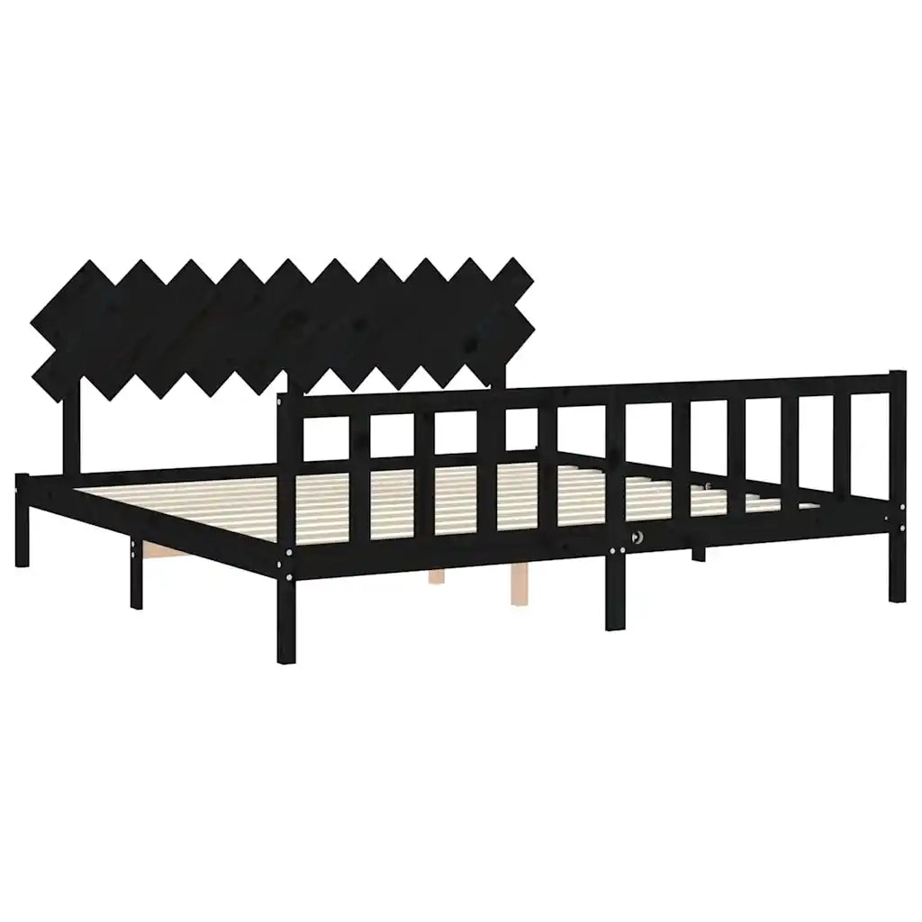Giroletto con Testiera-Struttura Letto con testiera Nero 200x200 cm in Legno Massello 894477