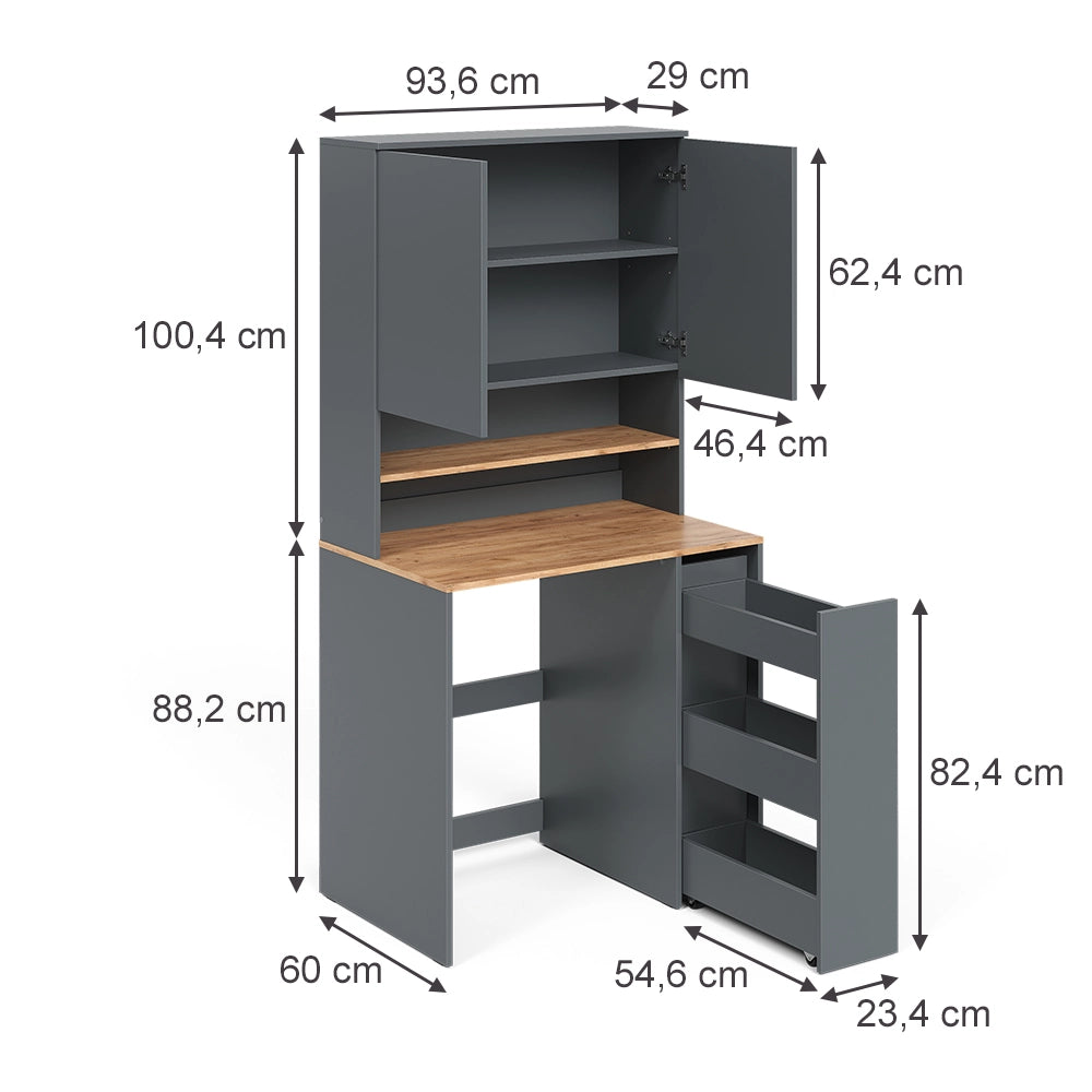 Armadio per lavatrice Viktor Antracite/Rovere dorato 93.6 x 88.2 cm 2 parti con ripiano Vicco