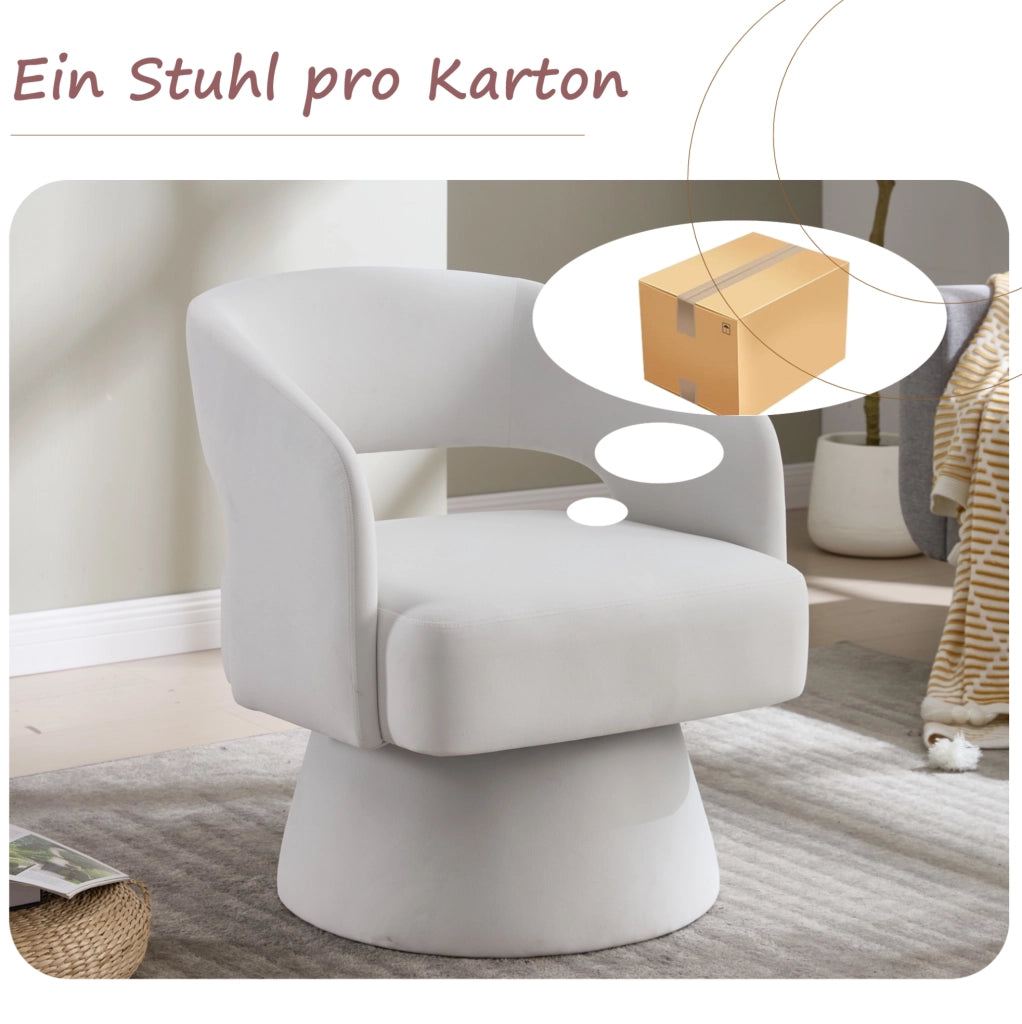 Poltrona girevole moderna in ciniglia beige con base rotonda