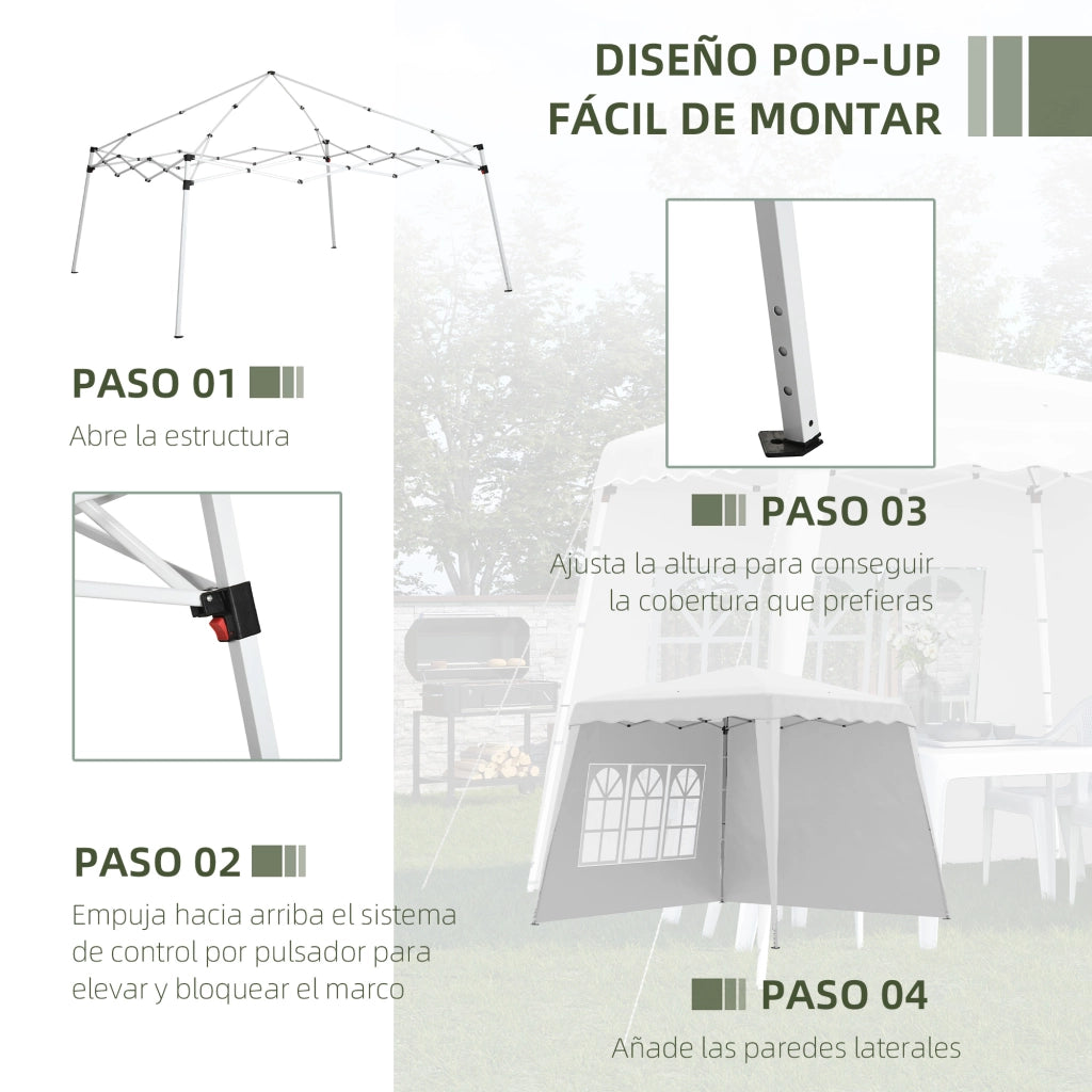 Carpa Pieghevole per Giardino con 2 Pareti Laterali ¨C Zephmum ¨C 2.89x2.89m Bianco