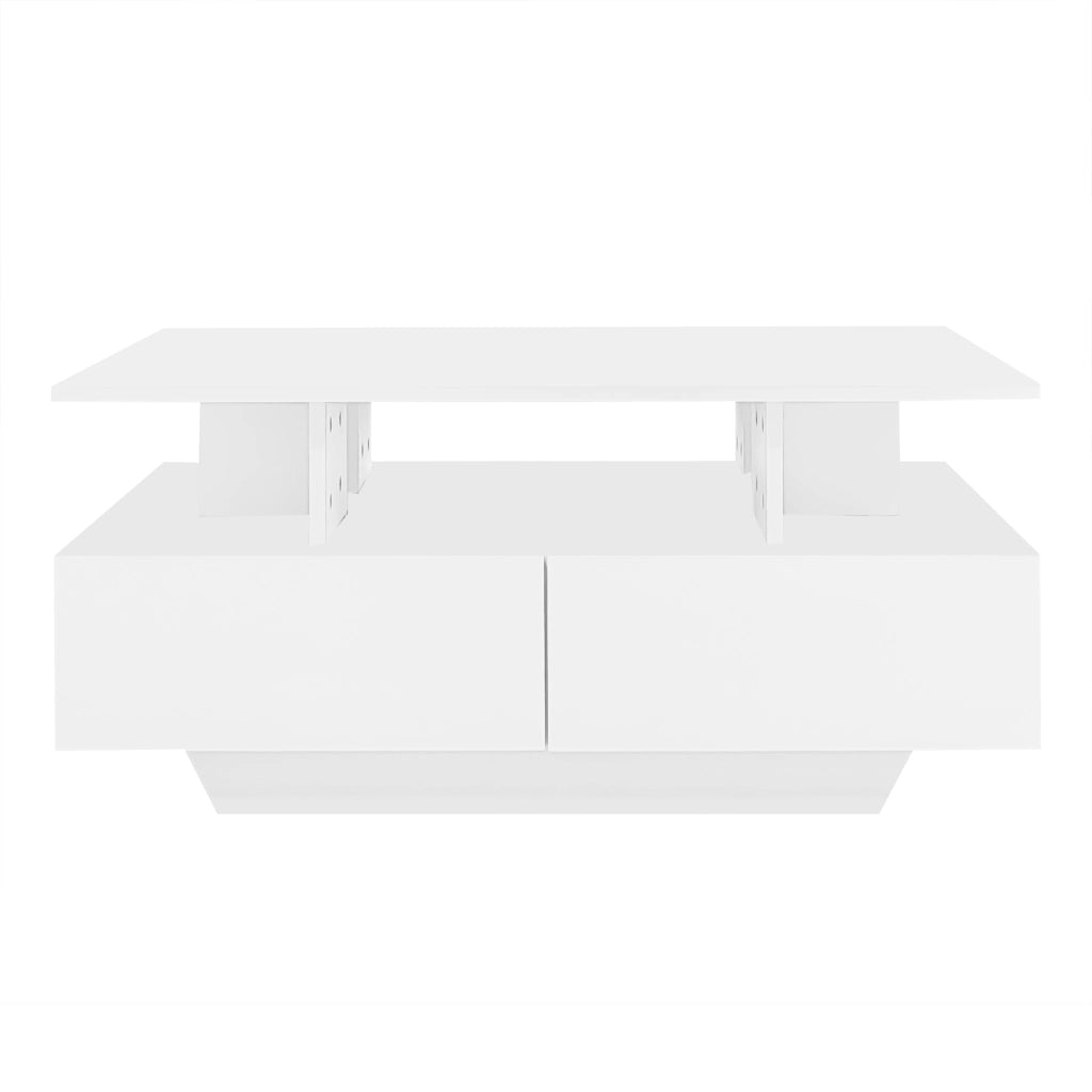 Tavolino da caffè 90x55x41 cm; con illuminazione LED e 2 cassetti; truciolato; bianco