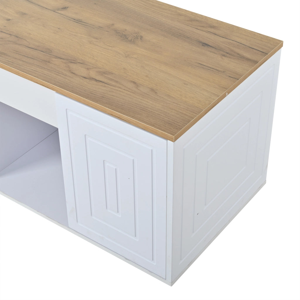 TAVOLO CAFFÈ elevabile 46x95x45 cm bianco e naturale con 2 ante