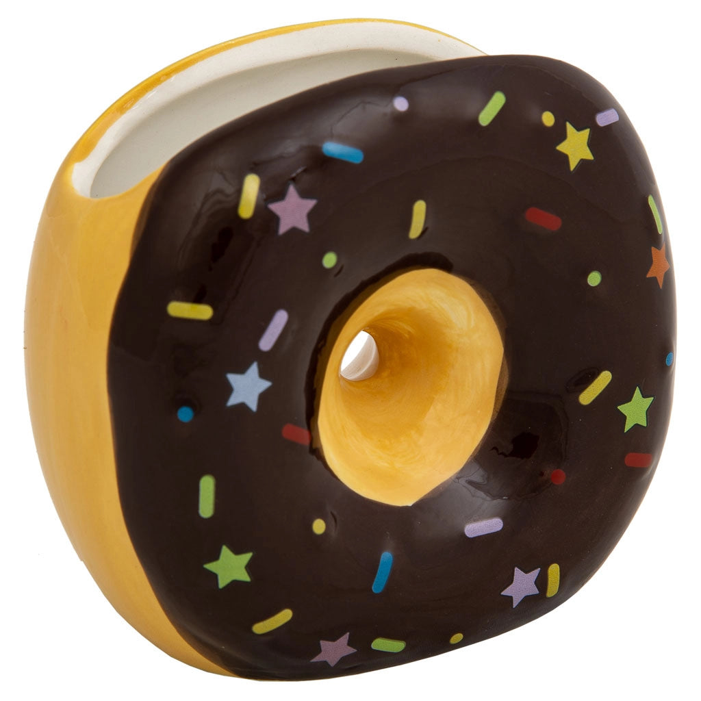 Portapenne a ciambella in ceramica marrone 11x6,5x11h