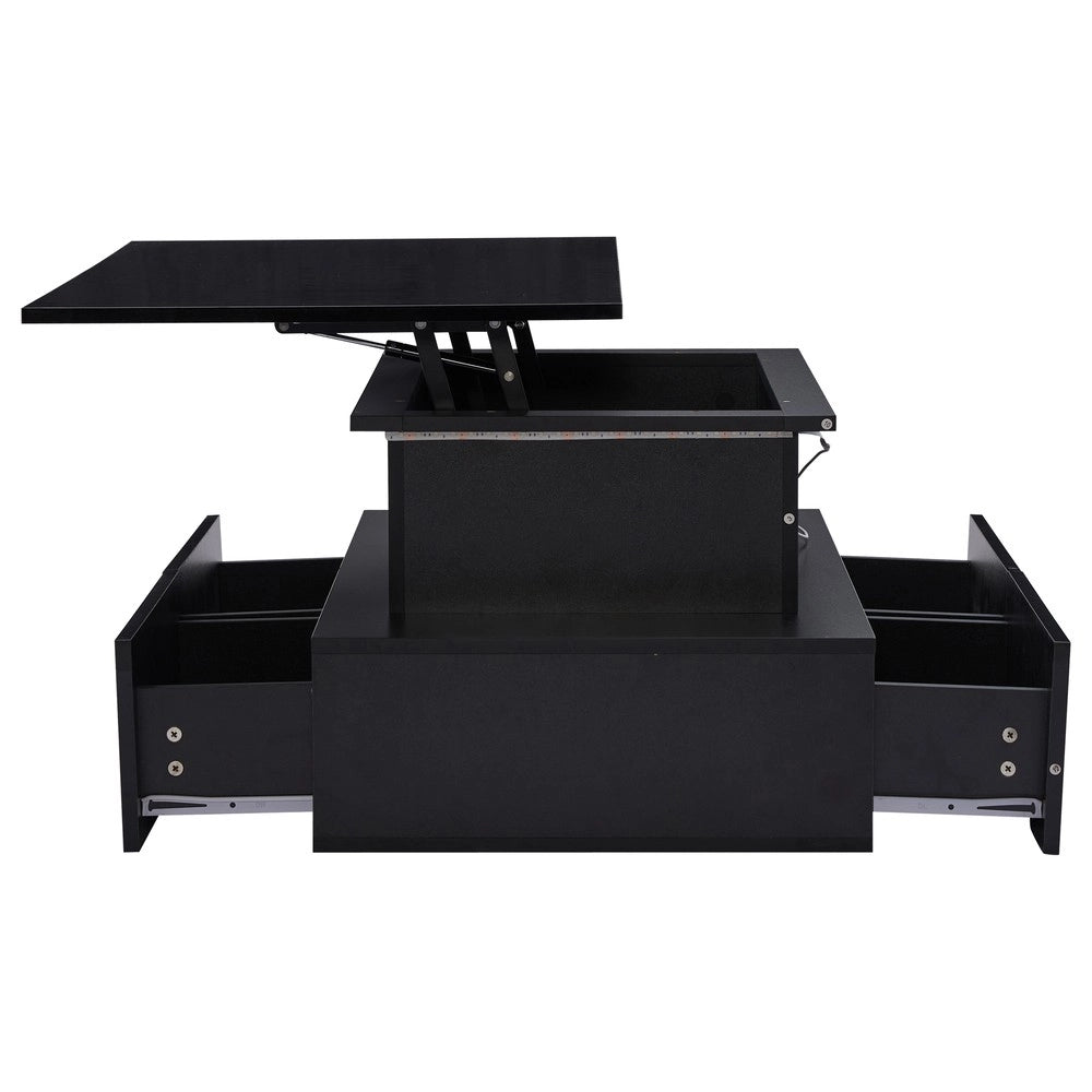 Tavolino da Caff¨¨ con LED e 4 Cassetti ¨C Xylo ¨C Nero Lucido 90x55x41 cm