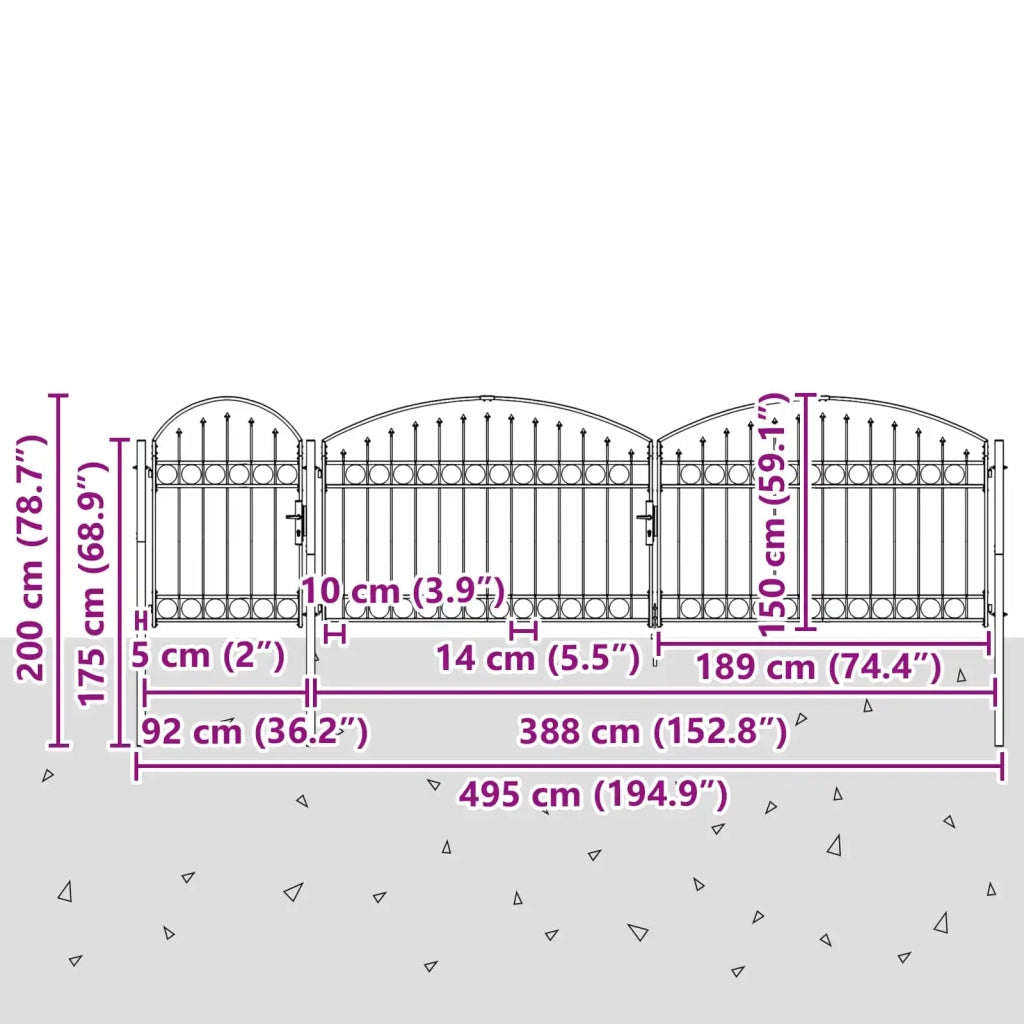 Cancello da Giardino con Parte Superiore Arcuata Assen Grigio