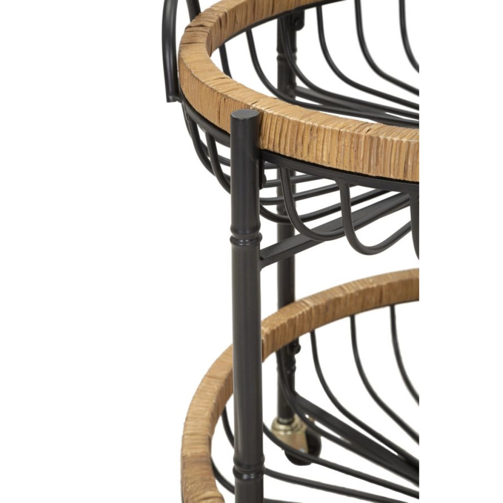 Carrello Cebu a doppio cestino in ferro e rattan con ruote — 57x55,5x62,5 cm