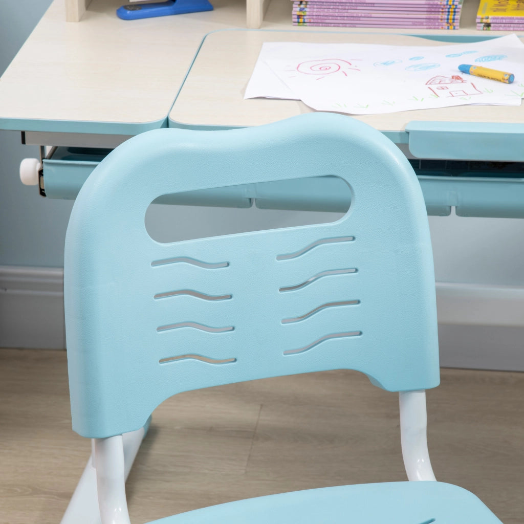 Set Scrivania e Sedia per Bambini da 3 Anni Regolabile Tavolo Inclinabile a 60° con Cassetto e Ripiani in PP e Acciaio