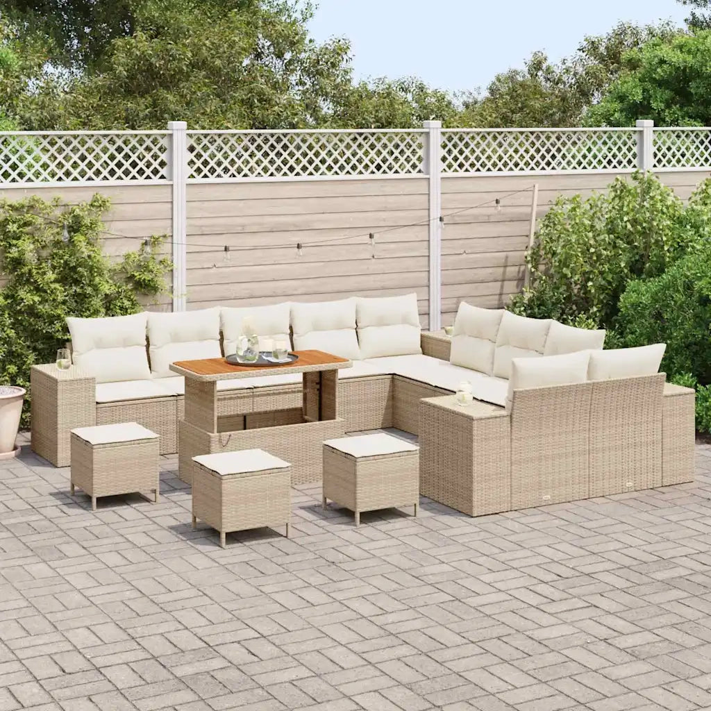 Set Divano da Giardino 14 pcs Beige e Crema polyrattan 3364021