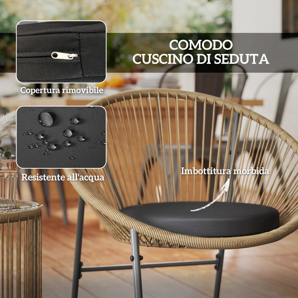Set da Giardino 3 Pezzi in PolyRattan e Acciaio con Cuscini ¨C Zephmum ¨C Grigio