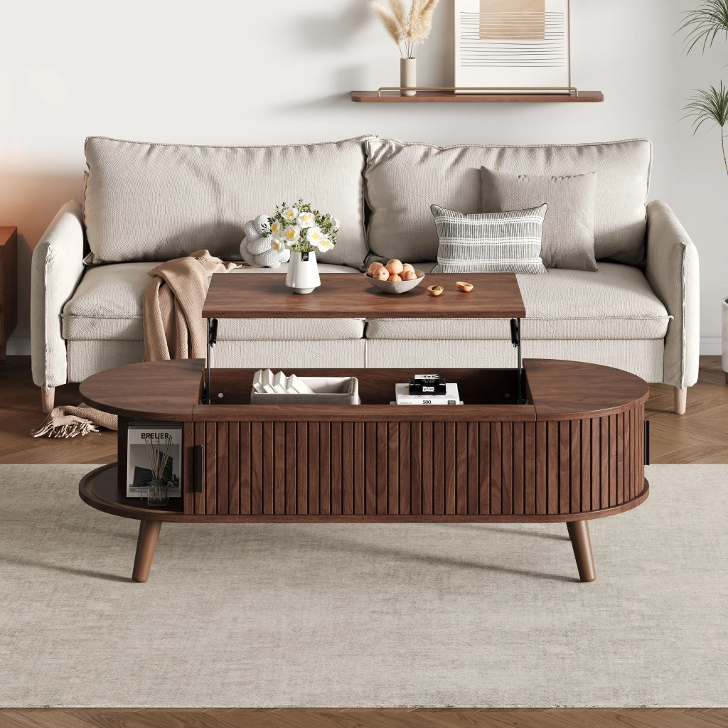 TAVOLO SALOTTO Alzabile 120x50x39,5 cm MDF Noce con vano contenitore