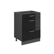 Vicco Mobiletto base per cucina Nero lucido 60 cm con cassetti, senza piano di lavoro