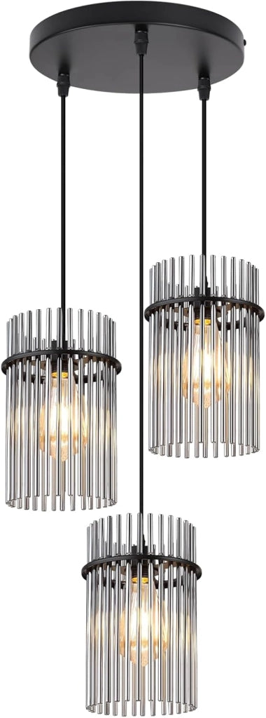 Lampada a sospensione ZMH 3 fiamme E27 in vetro nero ? 16 cm per caff¨¨ bar (senza lampadina)