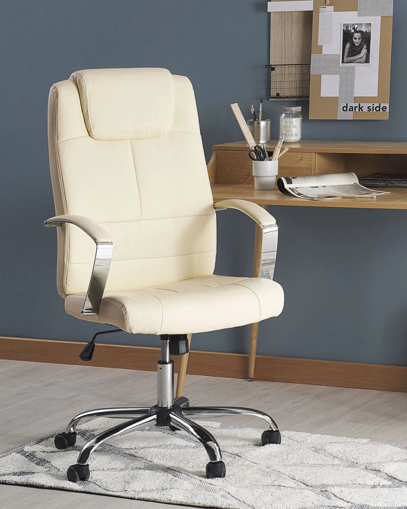 Sedia da Ufficio Girevole Regolabile in Ecopelle di colore Beige Ufficio Inclinabile
