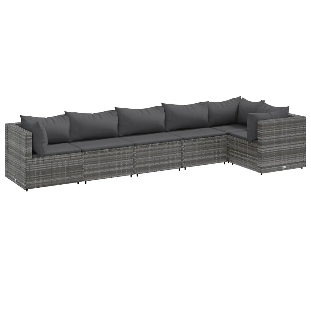 Set Divani da Giardino 6 pz con Cuscini in Polyrattan Grigio 3308106