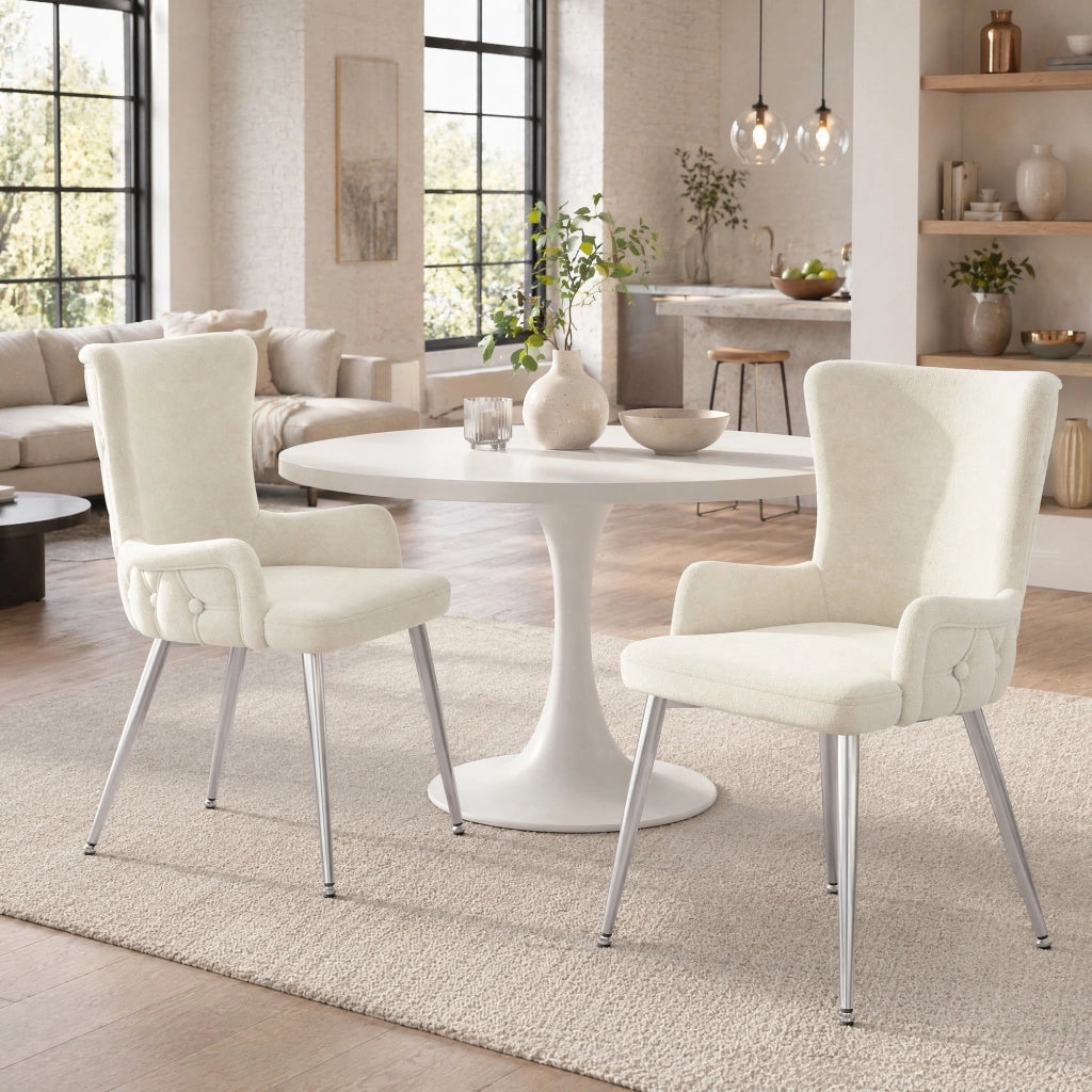 SEDIA Imbottita in Velluto Beige e Metallo Set da 2 pezzi