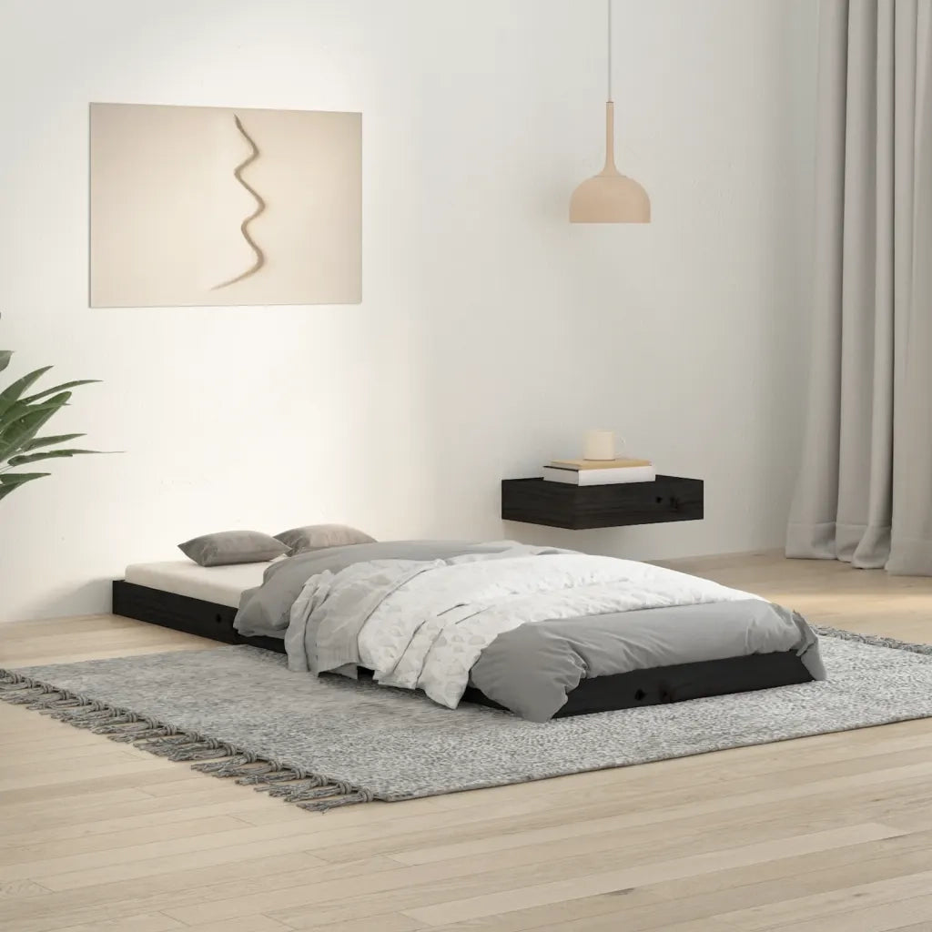 Letto singolo | Letto per adulti | Giroletto Nero 75x190 cm Small Single in Legno Massello di Pino