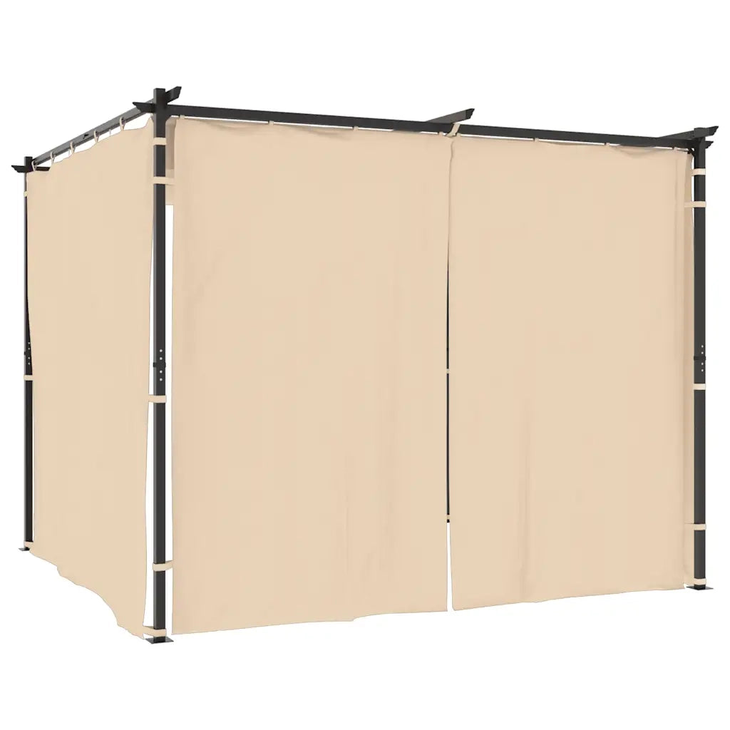 Gazebo con Tende 3x3 m Crema in Acciaio