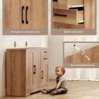 Mobile Cucina con 2 Cassetti e 3 Armadietti, Ripiani Regolabili, 120x38x79 cm, Rovere