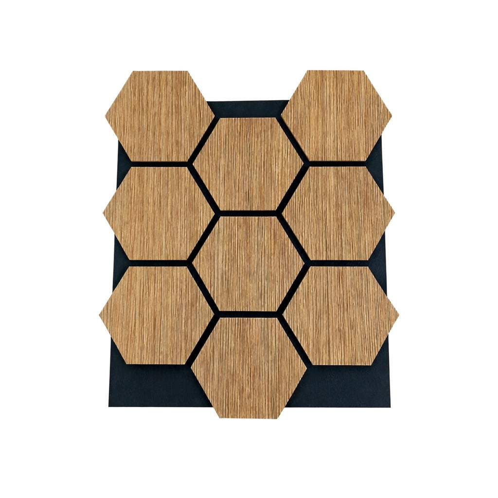 Set 12 Pannelli Decorativi 62x76 cm Motivo Esagonale in MDF e Feltro PET Rivestimento Murale Fonoassorbente Rovere
