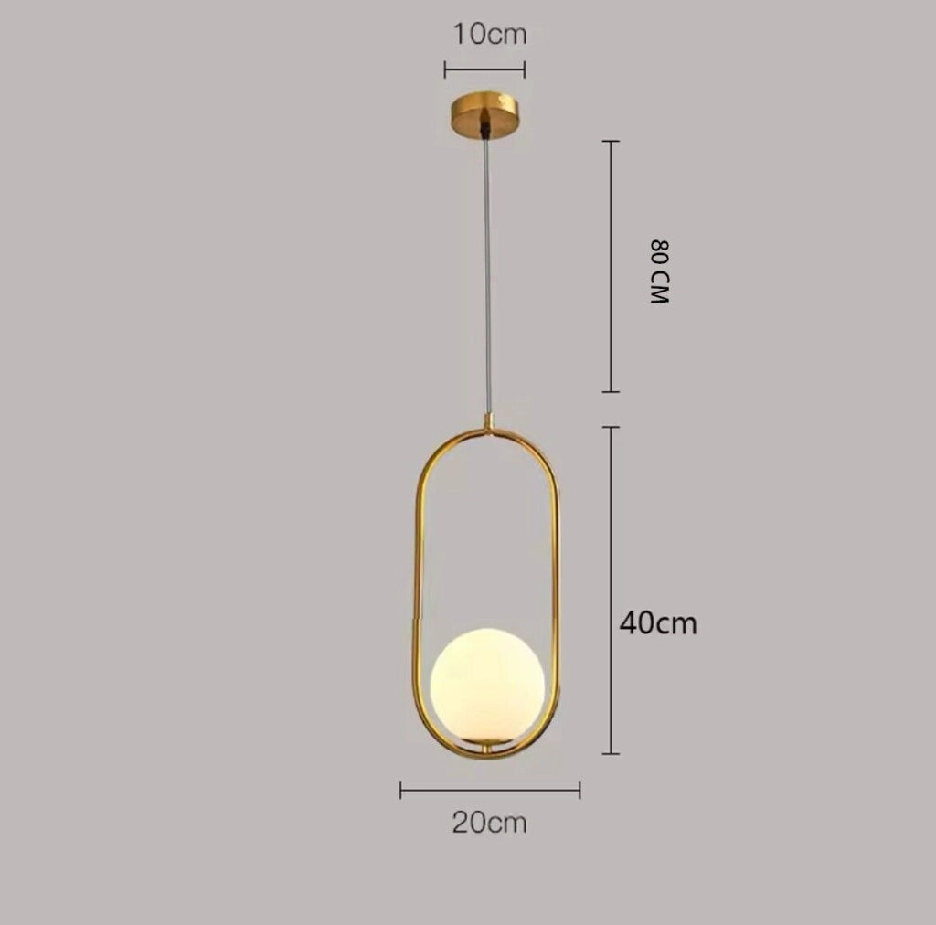 Lampadario a sospensione da soffitto in alluminio color oro bronzo con sfera e attacco per lampadine G9