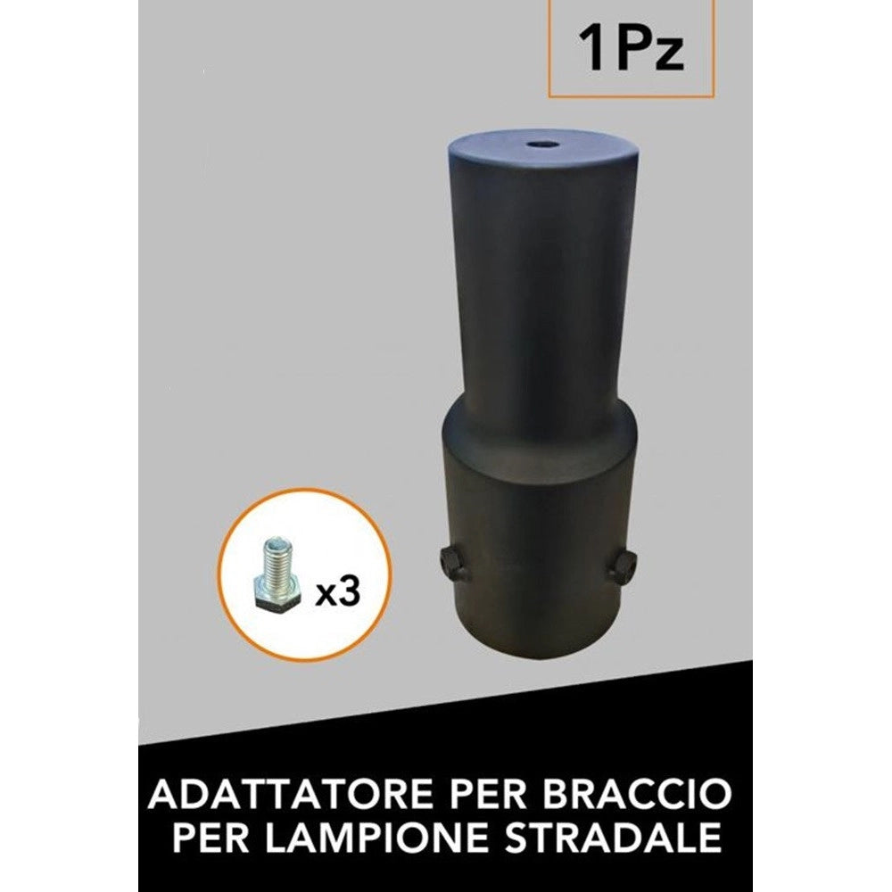 Trade Shop - Adattatore Per Braccio Faro Lampione Stradale In Metallo Nero Con 3 Viti Fissaggio Pt-58mm -