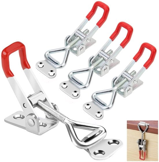 Serratura a Hefboom 4 pezzi - Chiusura adattabile - Regolatore di Angolo 100 kg - Acciaio Inox Resistentente all'Usura - Installazione Facile - Maniglia in Gomma Comoda - Chiusura a Spinta