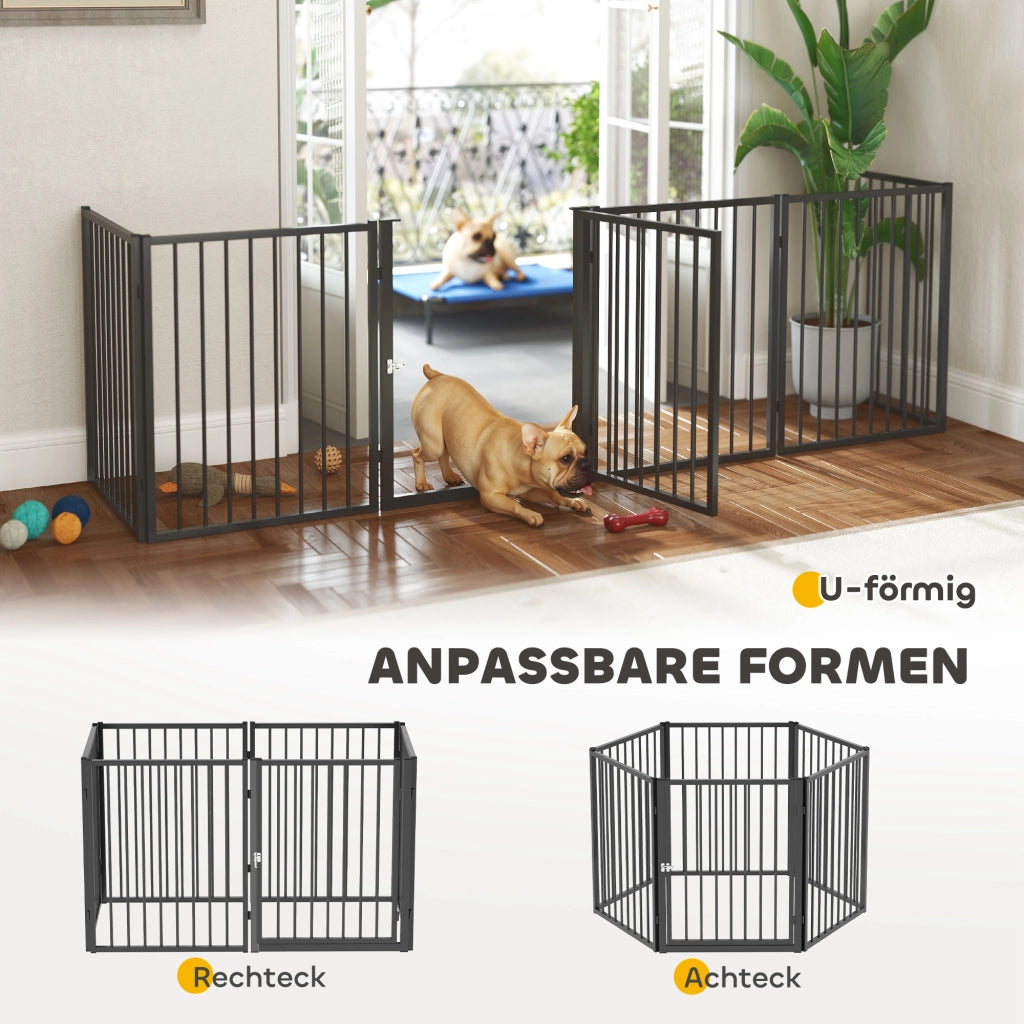 Recinto per cani con porta ¨C Zephmum ¨C 6 pannelli pieghevole in metallo nero
