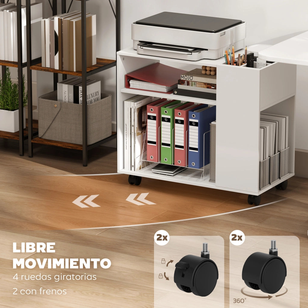 Mobile per Stampante con Ruote e Ripiani ¨C Minimal ¨C 70x36x60 cm Bianco