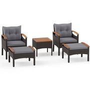 Set di divani in rattan da 5 pezzi con cuscini per sedili schienale, Set in vimini da giardino per cortile Grigio