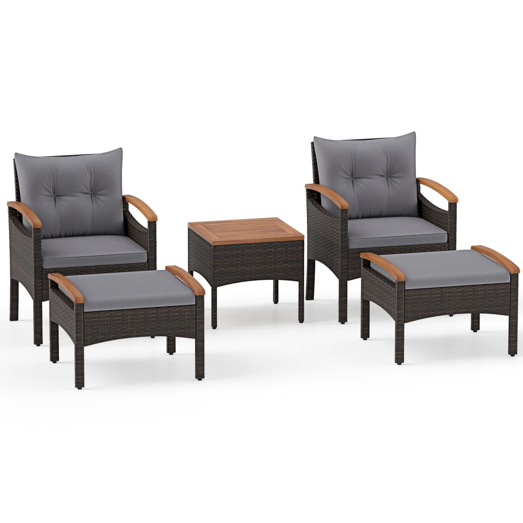 Set di divani in rattan da 5 pezzi con cuscini per sedili schienale, Set in vimini da giardino per cortile Grigio