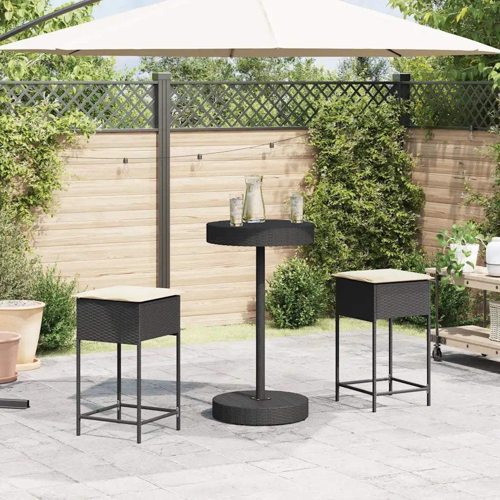 Set Bar da Giardino 3 pz | Set Salotto da Giardino con Cuscini in Polyrattan Nero