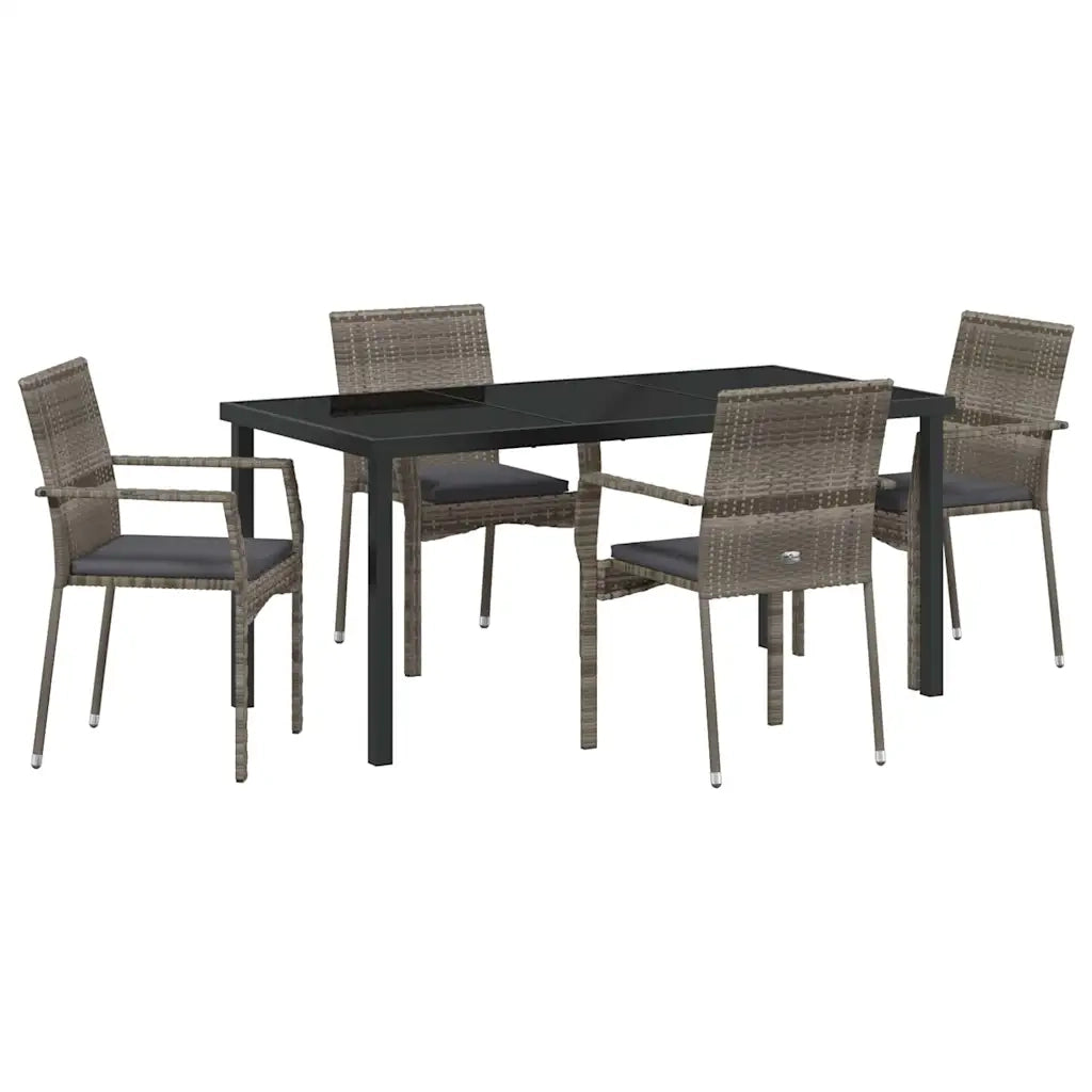 Set da Pranzo per Giardino con cuscino 5 pcs Grigio polyrattan 3380095