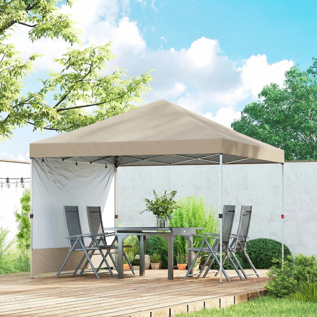 Gazebo Pieghevole Pop-Up 3x3 m con Parete Laterale, in Metallo e Tessuto Oxford, Beige