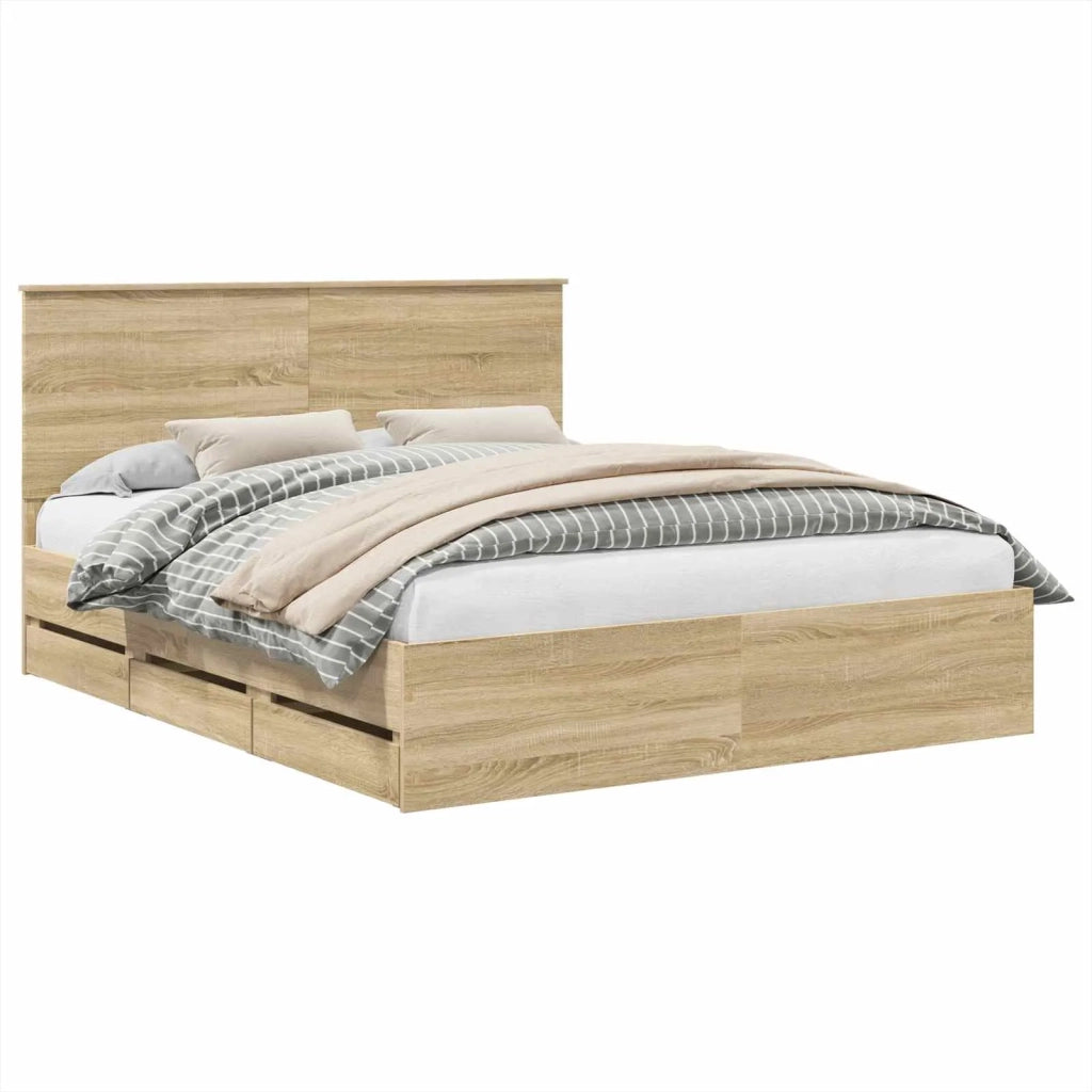 Struttura del letto con cassetto-Giroletto con contenitore-Rete del Letto Rovere Sonoma 160 x 200 cm 523239