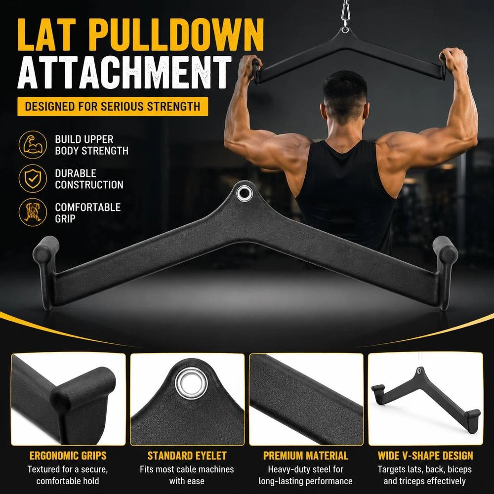 Lat Pulldown Attachment, Rowing V-bar Attachment, 550 Kg Load Capacity For Cable Machines, Triceps Pull-up Bar, Rubber-coated Grip For Back Strength Training, Biceps Curl Triceps Lat Pulldown Bar