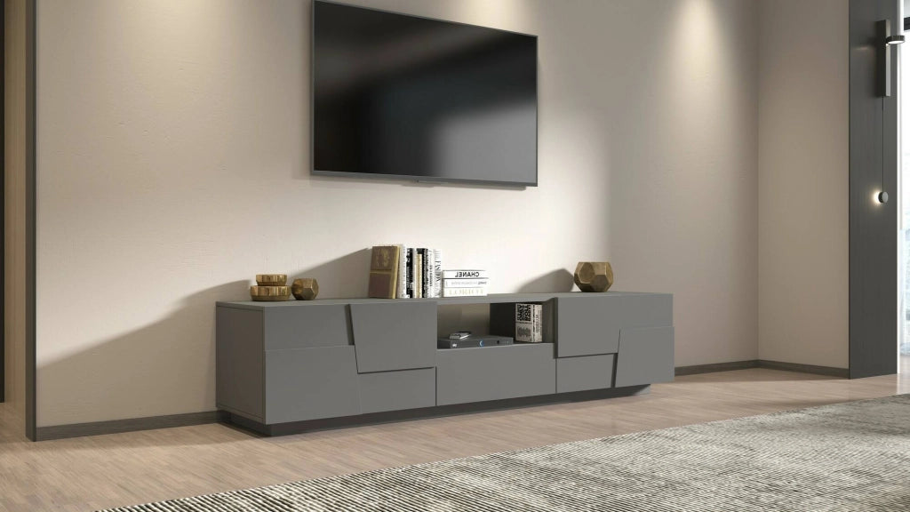 Mobile porta TV Maestrale, Credenza bassa da soggiorno con 4 ante e 1 cassetto, Base porta TV, 220x44h46 cm, Antracite