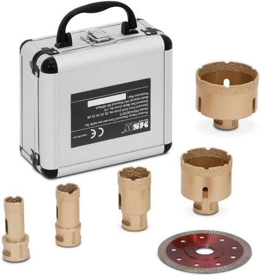 Set di fori diamantati con lapparechio abrasivo - per martinetti a morsa - 20 / 25 / 35 / 55 / 68 mm - lapparechio abrasivo diamantato 115 mm - MSW