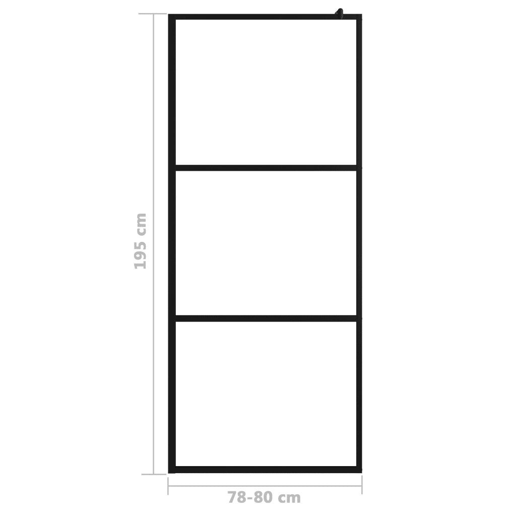 Parete Doccia Walk-in in Vetro Trasparente ESG Nera 80x195 cm 149148
